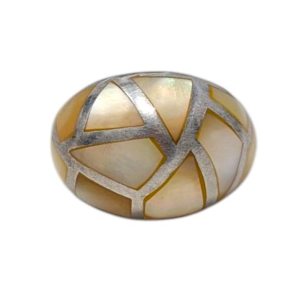 925 Sterling Silver & Mother of Pearl Mosaic Dome Ring – Size 8.5, 11.48g - Picture 2 of 6